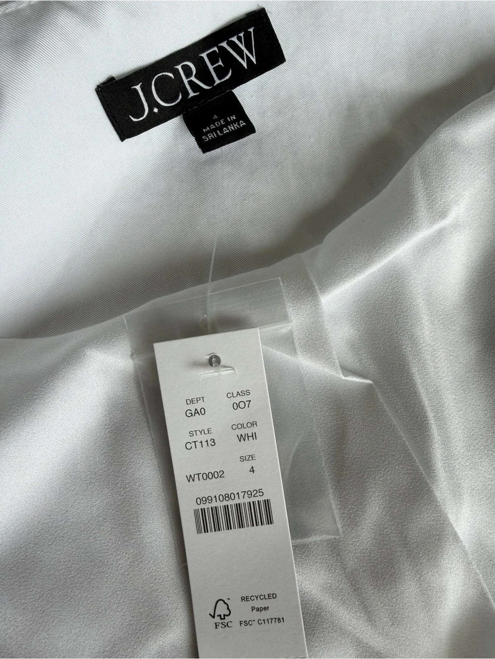 J.Crew Shrunken V-Neck Vest Top White Size 4 Cotton Blend NWT